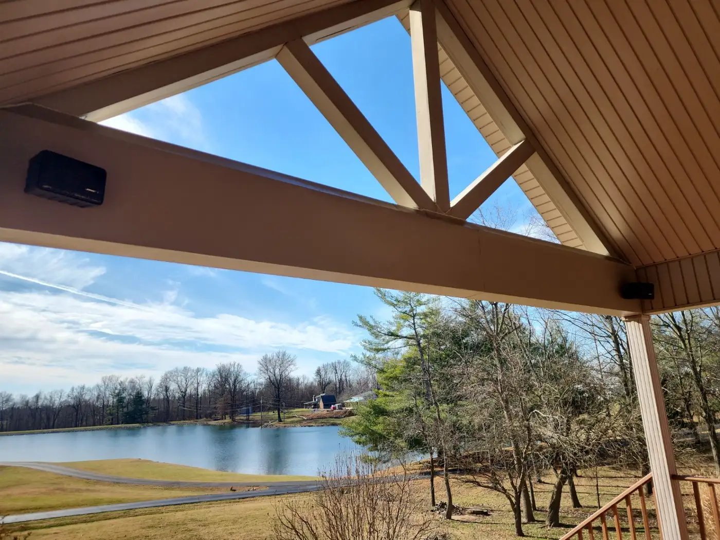 Finished porch beam wrapped to match