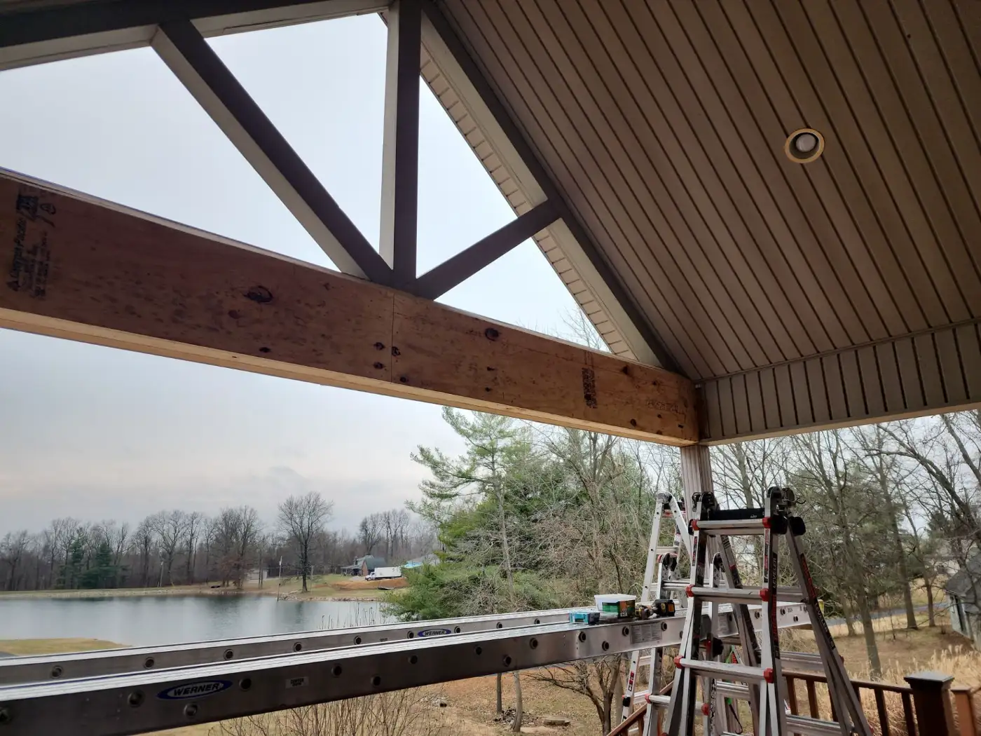 New beam installed on the porch